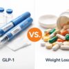 GLP-1 vs weight loss pills comparison showing injectable and oral medication options